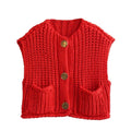 Sleeveless short knitted cardigan