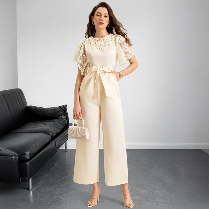 Chic Apricot High-Waist Satin Jumpsuit