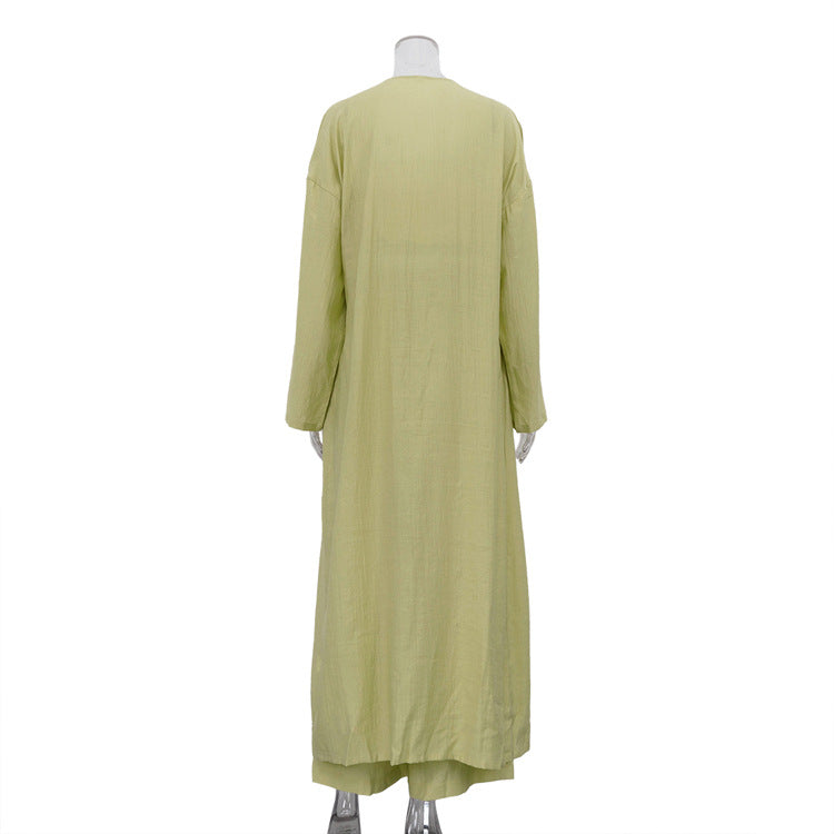 Sage Green 3-Piece Crop Top, Kimono Cardigan & Wide Leg Pants