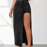 High Rise Slit Denim Skirt