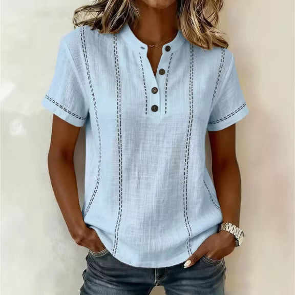 Striped Short-Sleeve Shirts - blue