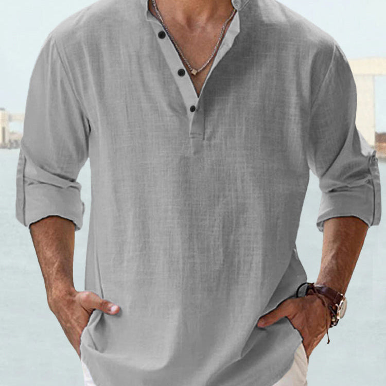 Casual Cotton Linen Shirt - grey