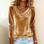 Shimmering Velvet Long Sleeve Loose Blouse