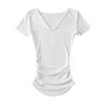Half open solid color threaded short sleeved shirt