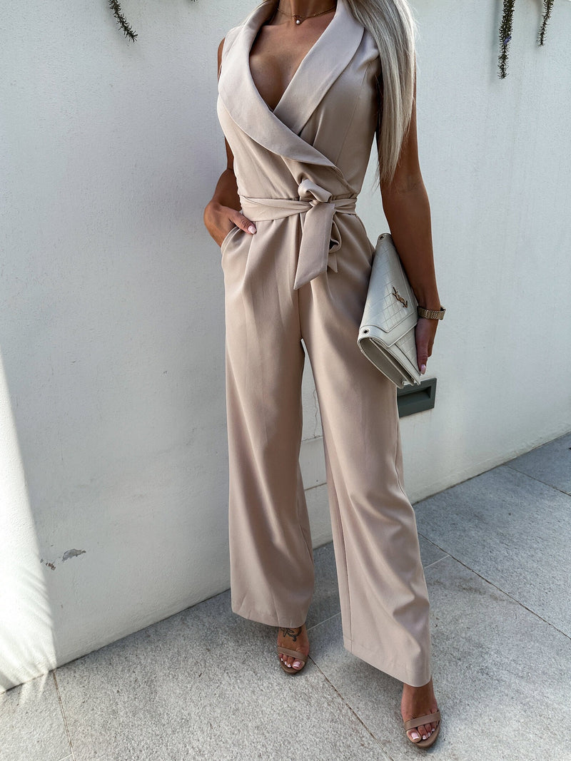 Sleeveless high waisted tie up straight leg Jumpsuit - runwayfashionista.com