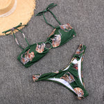Women's white and green separates swimsuit with triangle pants, bikini, and boxer briefs options