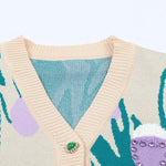 V-neck Long Sleeve Contrast Cardigan - runwayfashionista.com