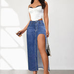 High Rise Slit Denim Skirt