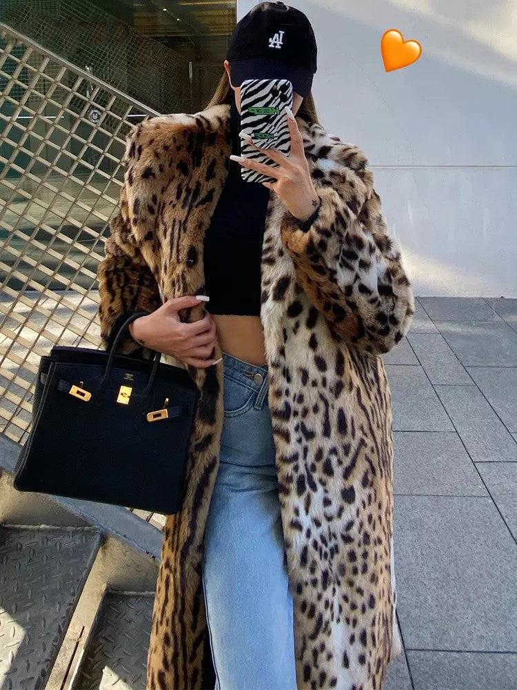 Leopard Pattern Faux Fur Coat - runwayfashionista.com