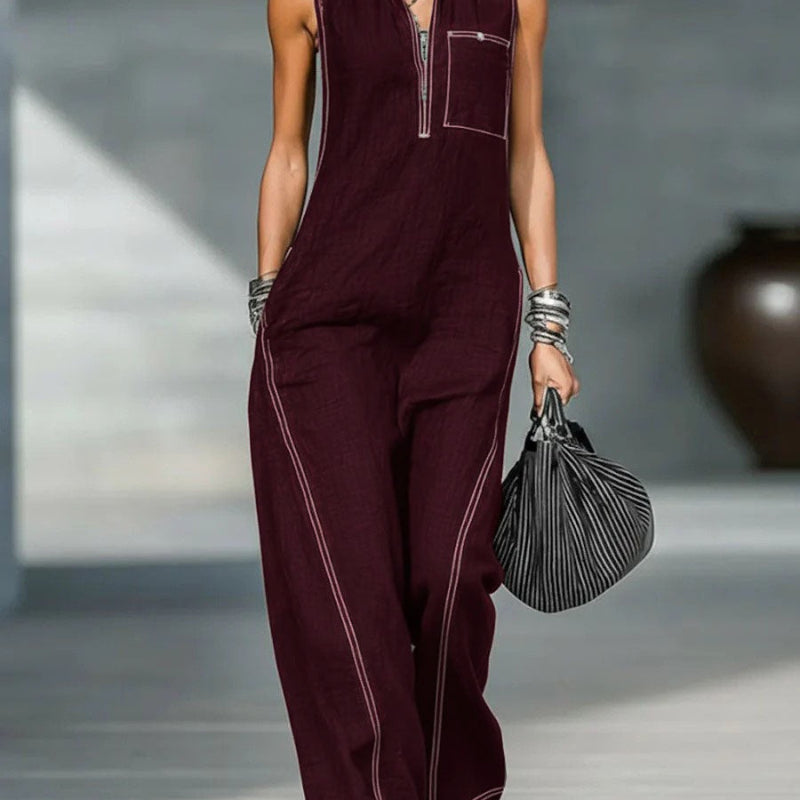 Stand-up Collar Jumpsuit With Pockets