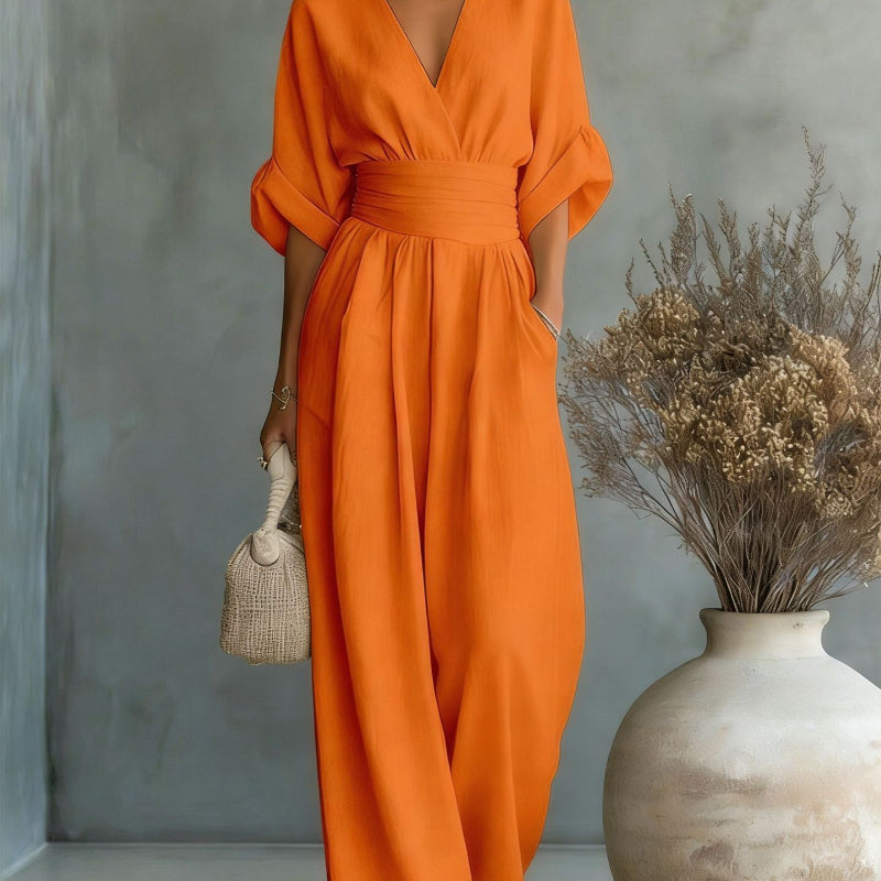 Short-Sleeved Jumpsuit - orange