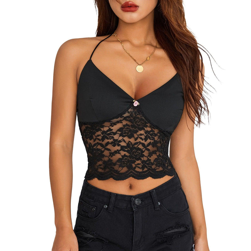 New Lace Patchwork Suspender Top - runwayfashionista.com