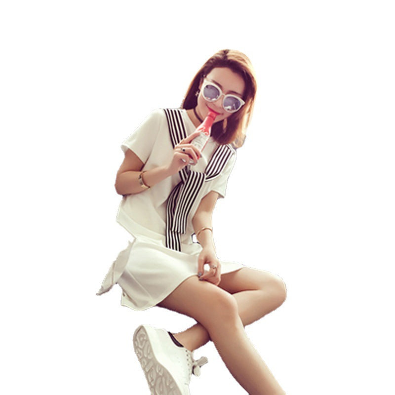 Elegant Short-Sleeved A-Line Shirt Dress - white