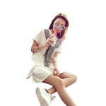 Elegant Short-Sleeved A-Line Shirt Dress - white