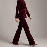 Burgundy Velvet Blazer & Flare Pants Suit ✨