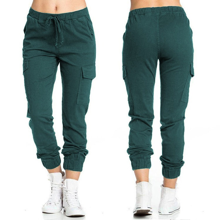 The Ultimate Utility: Women’s Elastic Waist String Side Pocket Pants - green