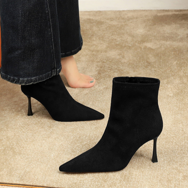 Pointed-Toe Stiletto Ankle Boots - black