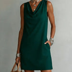 Draped Neck Sleeveless Vacation Mini Dress - green