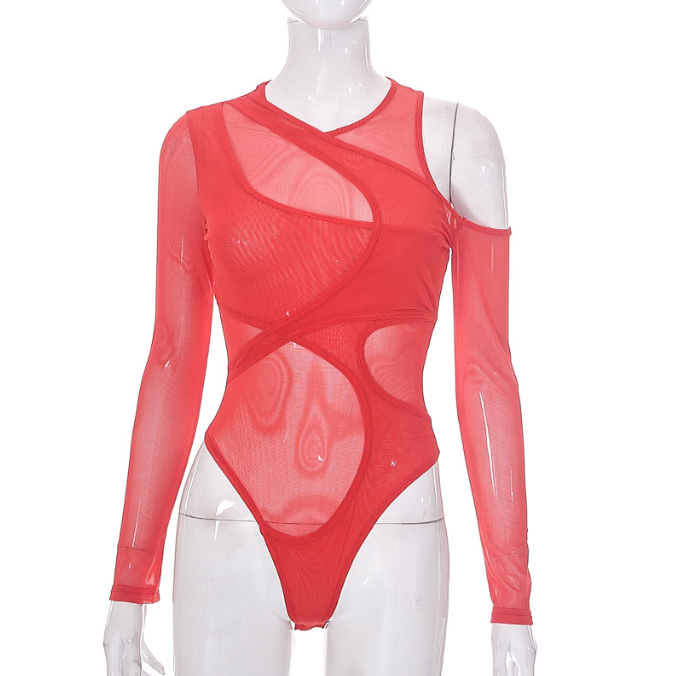 Mesh Perspective Tight Long Sleeve Bodysuit - runwayfashionista.com