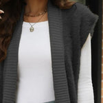 Pocketed Open Front Cap Sleeve Cardigan - runwayfashionista.com