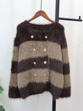 Striped Faux Fur Loose Cardigan - runwayfashionista.com