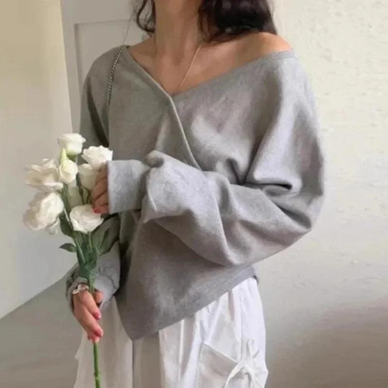 V-neck Off Shoulder Hoodie