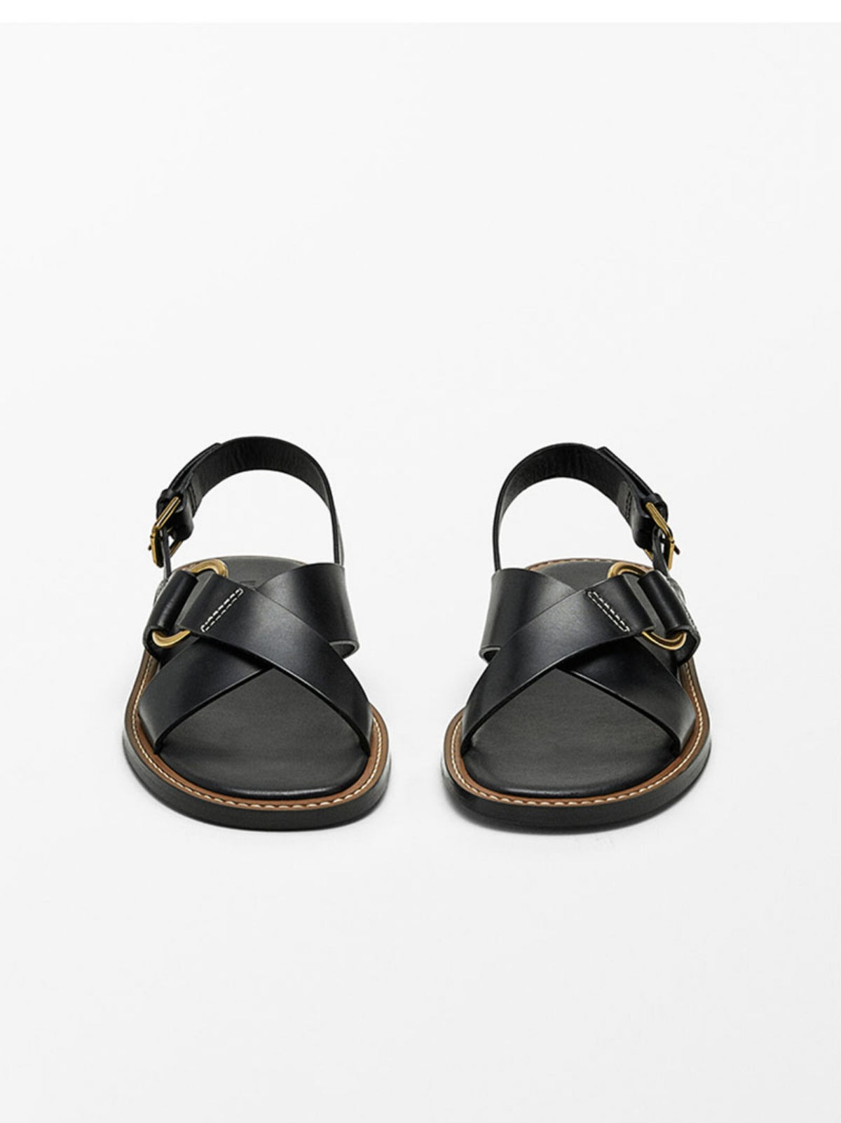 Leather cross strap flat slippers