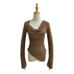 Swing collar one shoulder long sleeved T-shirt