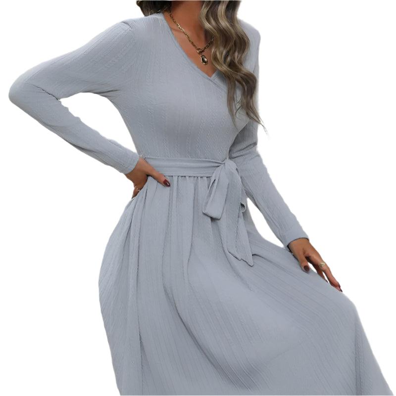 Surplice tie waist long sleeve midi dress - runwayfashionista.com
