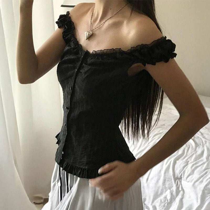 Spliced Buttoned Waist Slimming Spicy Girl Temperament Top