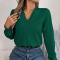 V-Neck Long Sleeve Blouse - runwayfashionista.com