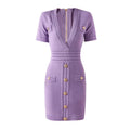 Knitted Short Sleeved V-neck Dress
