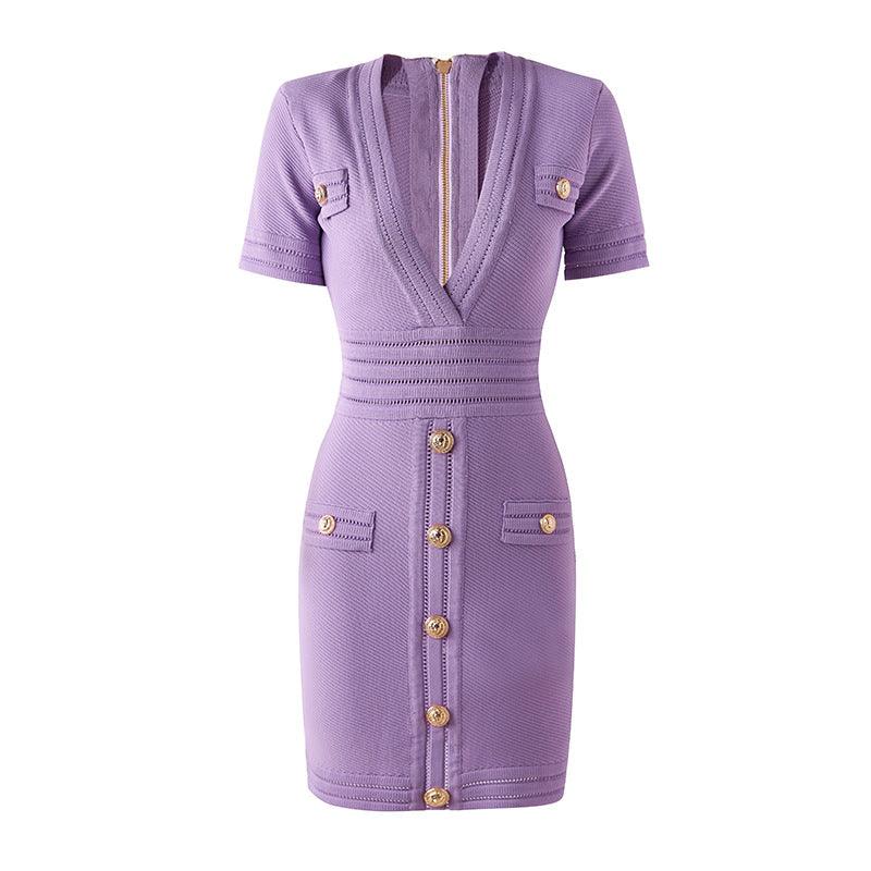 Knitted Short Sleeved V-neck Dress
