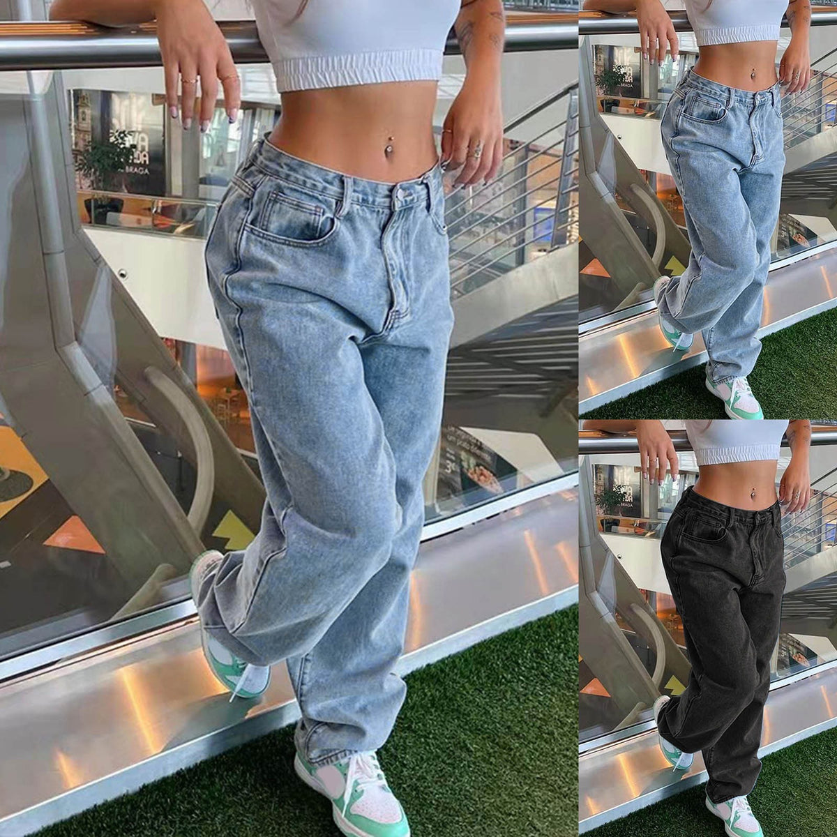 Wide Leg Casual Jeans - runwayfashionista.com