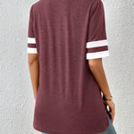 Contrast Trim V-Neck Short Sleeve T-Shirt - runwayfashionista.com