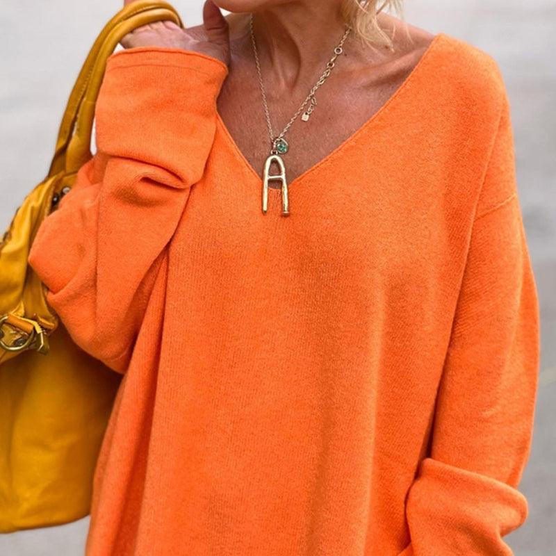 V-neck Long Sleeved Loose Sweater