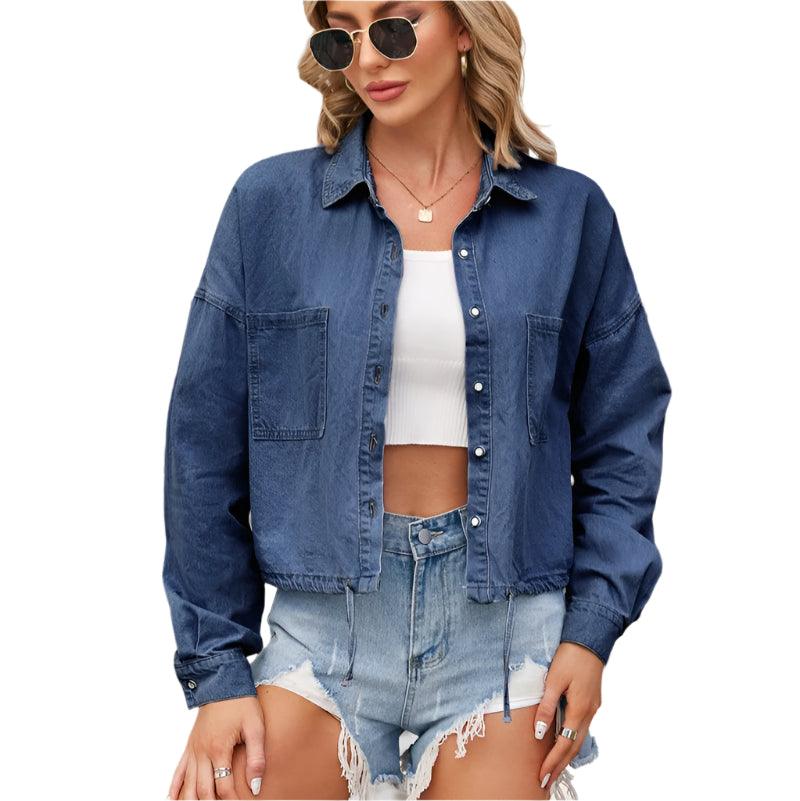 Button up long sleeve denim jacket - runwayfashionista.com