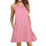 Un vestido midi de corte A sin mangas con cuello en V en un color sólido, hecho de un material mezclado, con detalle de hombro descubierto, usado casualmente.
