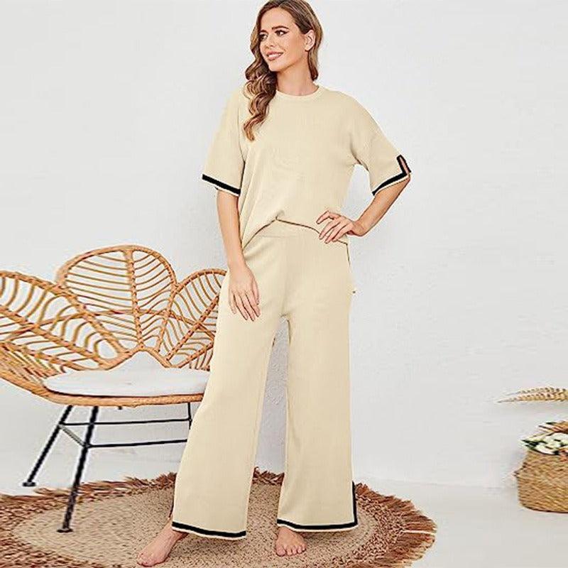 Knitted Sweater Wide Leg Pants Set - runwayfashionista.com
