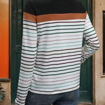 Striped Round Neck Long Sleeve T-Shirt - runwayfashionista.com