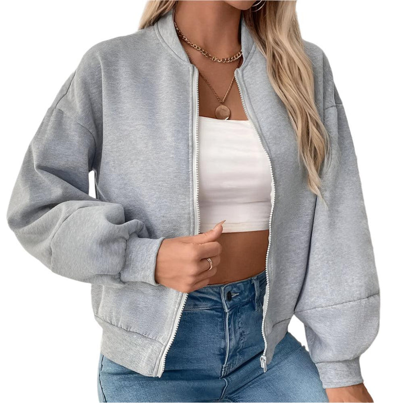 Zip Up Long Sleeve Sweatshirt -runwayfashionista.com