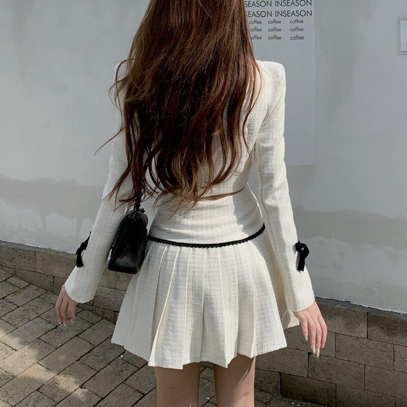 Short Jacket Coat Crop Top + Skirts Sets - runwayfashionista.com