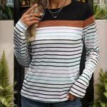 Striped Round Neck Long Sleeve T-Shirt - runwayfashionista.com