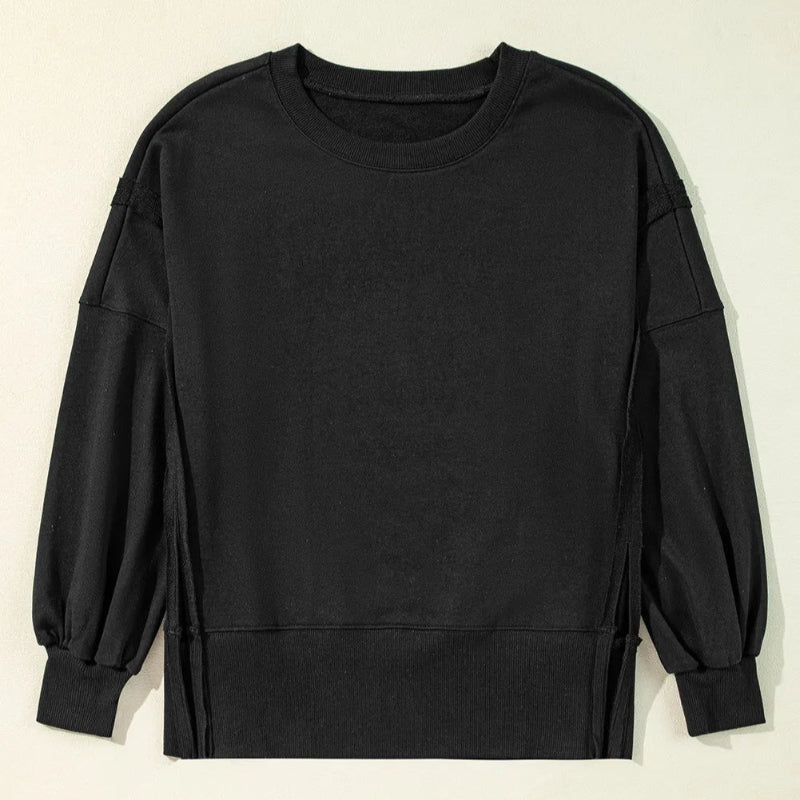 Round Neck Long Sleeve Sweatshirt - runwayfashionista.com