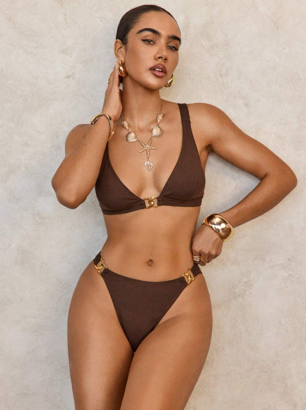 Turn heads with this daring metallic bikini designed to highlight your bold style effortlessly.