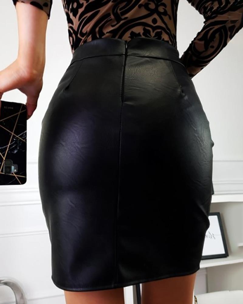 PU Leather Lace Zipper Skirt - runwayfashionista.com