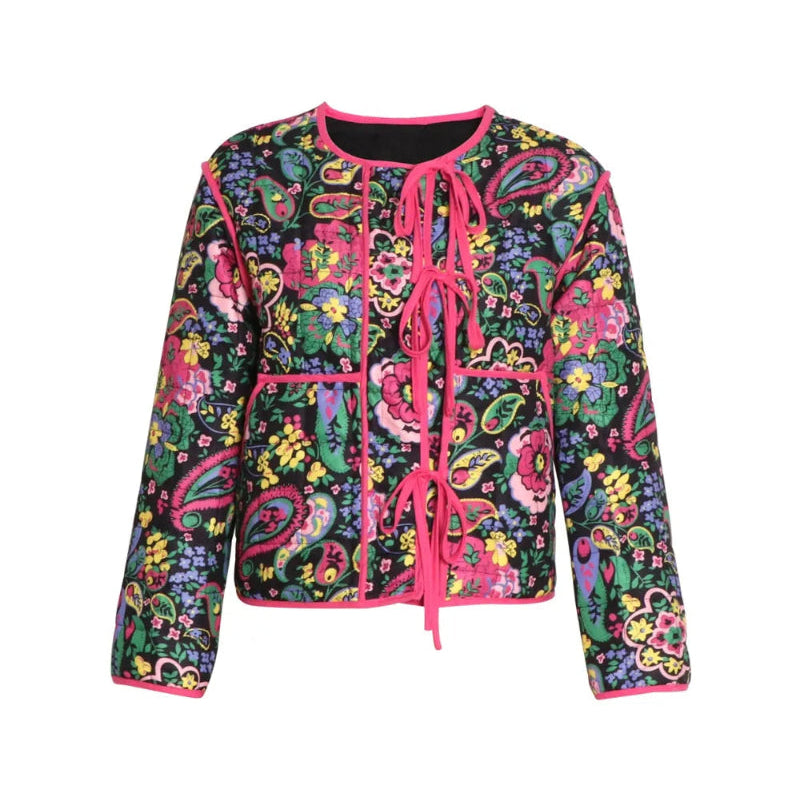 Tied Printed Long Sleeve Jacket - runwayfashionista.com