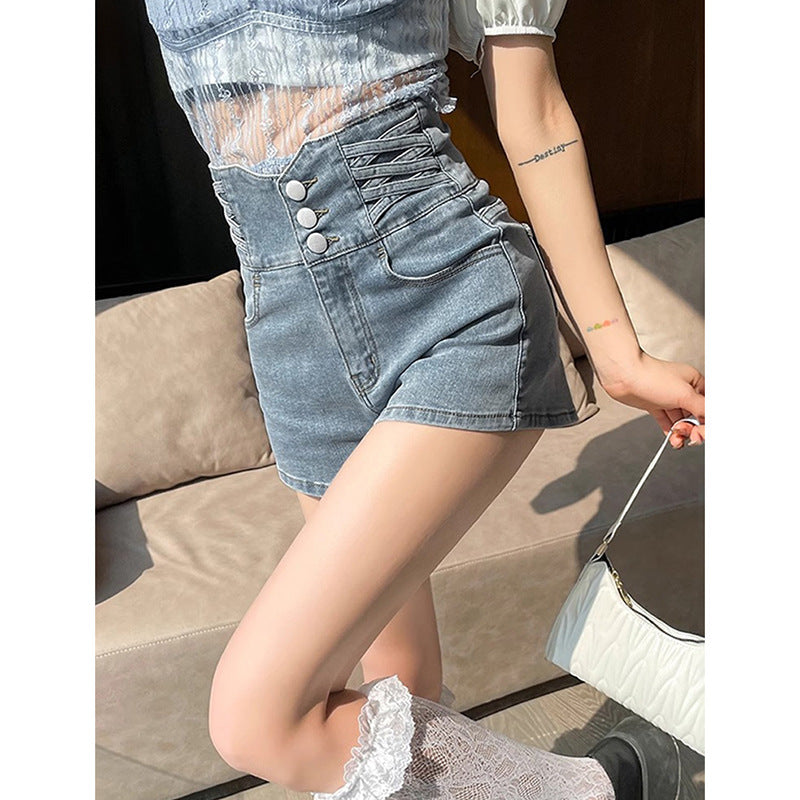 Casual Buttoned Denim A-Line Shorts