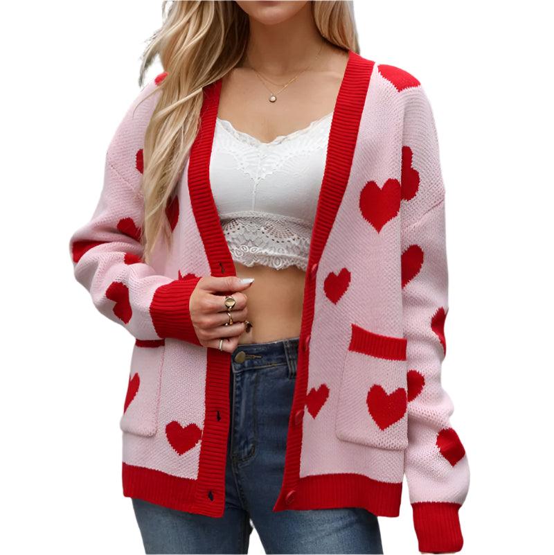 Heart button up long sleeve cardigan - runwayfashionista.com