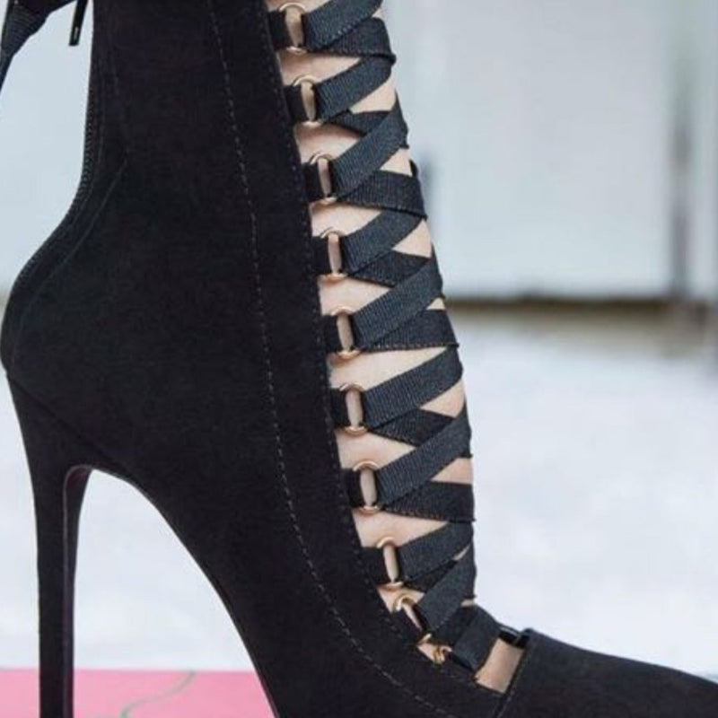 Cross-Strap Oxford Stiletto Heel Martin Boots - runwayfashionista.com